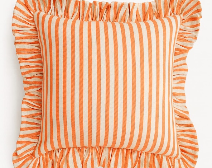 Handmade Striped Cotton Pillow Cover – Ruffled Throw Cushion