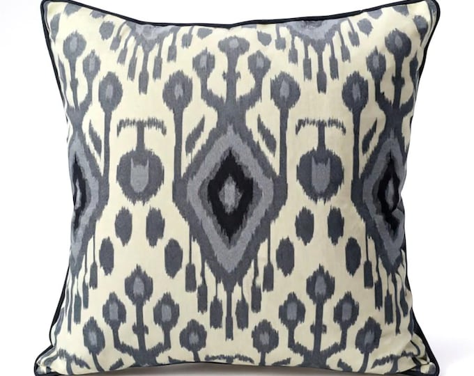 Ikat Cushion Cover | Piping Pillow | Water-Resistant Fabric | Indoor & Outdoor Pillow