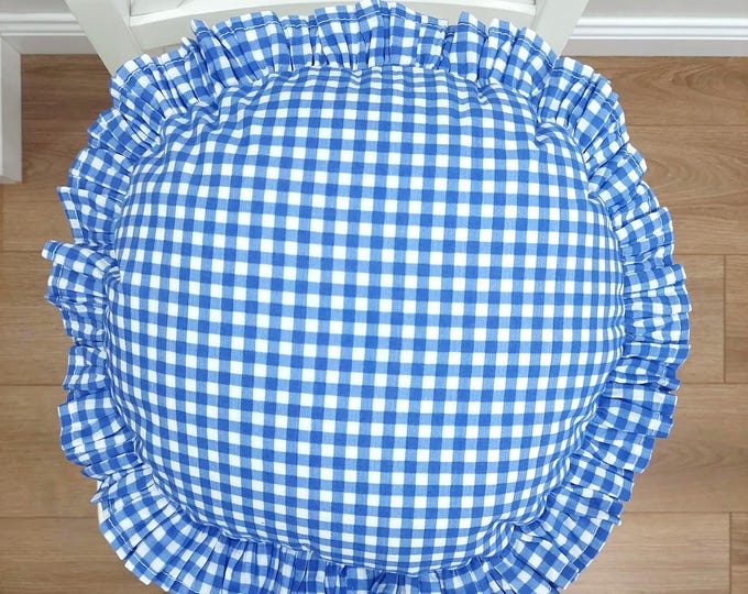 Bohemian Frill Linen Gingham Pillow Cover - Circle Pillow - Different Color Options With Frill Edges - Hello Mello Store
