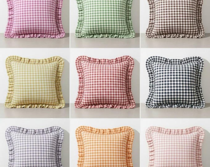 Ruffled Gingham Linen Pillow Cover – Bohemian Farmhouse Cushion