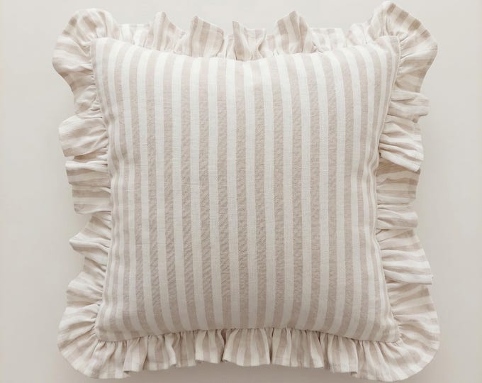 Bohemian Linen Striped Pillow Cover – Fringed Accent Pillow