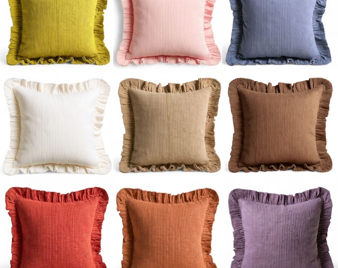 Corduroy Ruffle Cushion Cover - Velvet Frill Pillow Cover - Home and Garden Decor - Multicolor Option