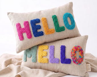 Personalized Punch Needle Cushion – Boho Nursery Name Pillow – Custom Initial Decor - Unique Baby Room - Handmade Cushion - Nursery Gift