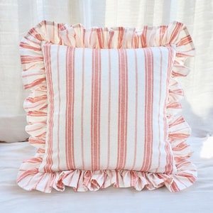 Bohemian Linen Striped Pillow Cover with Frill Edges