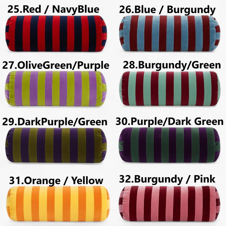 Handmade Striped Velvet Bolster Pillow – Two-Tone Cylinder Cushion