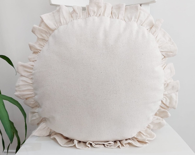 Bohemian Frill Linen Striped Pillow Cover - Circle Pillow - Different Color Options With Frill Edges - Hello Mello Store