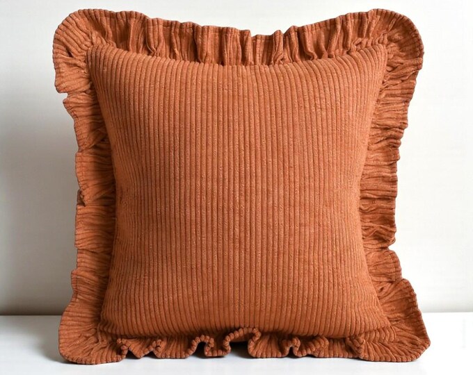 Corduroy Ruffle Cushion Cover - Velvet Frill Pillow Cover - Home and Garden Decor - Multicolor Option