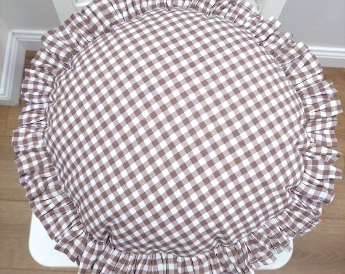 Bohemian Frill Linen Gingham Pillow Cover - Circle Pillow - Different Color Options With Frill Edges - Hello Mello Store