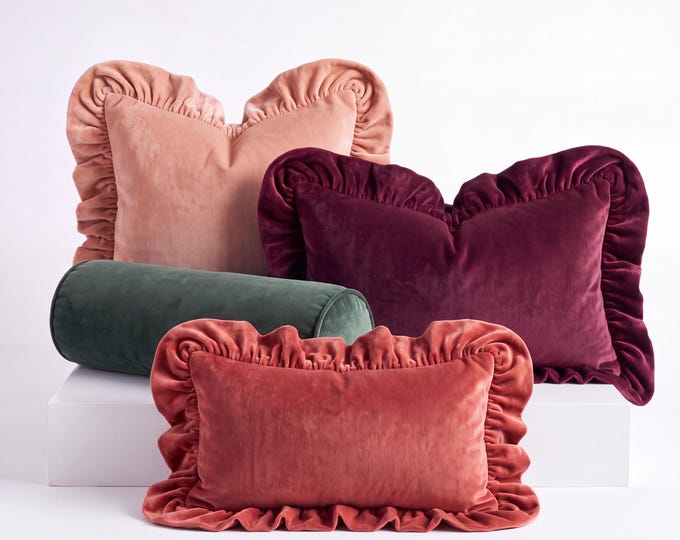 Velvet Ruffled Pillow Covers - Coquette Style Home Decor - Cottagecore Accent Pillow