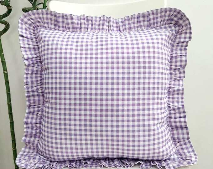 Bohemian Frill Linen Gingham Pillow Cover - Gingham Pillow - Pillow - Color Options With Frill Edges - Hello Mello Store