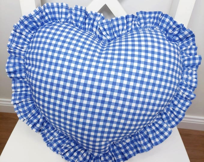 Bohemian Frill Linen Gingham Pillow Cover - Gingham Heart Pillow - Heart Pillow - Color Options With Frill Edges - Gingham Pillow