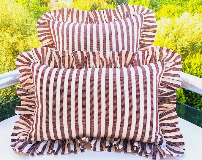 Bohemian Frill Linen Striped Pillow Cover - Different Color Options With Frill Edges - Hello Mello Store
