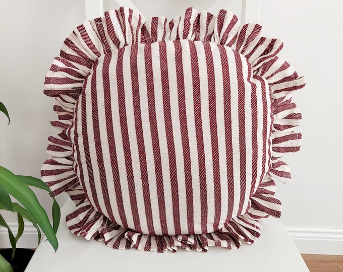 Bohemian Frill Linen Striped Pillow Cover - Circle Pillow - Different Color Options With Frill Edges - Hello Mello Store
