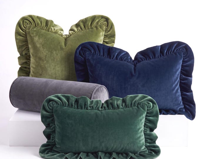 Velvet Ruffled Pillow Covers - Coquette Style Home Decor - Cottagecore Accent Pillow