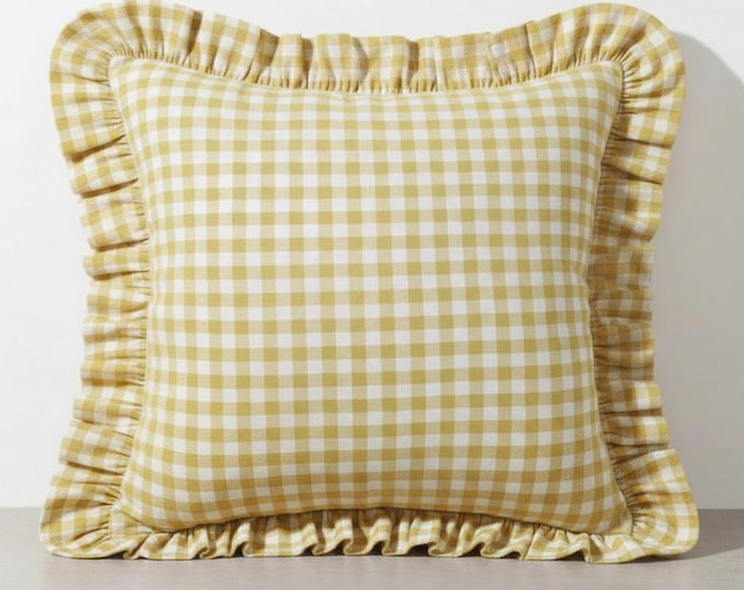 Ruffled Gingham Linen Pillow Cover – Bohemian Farmhouse Cushion