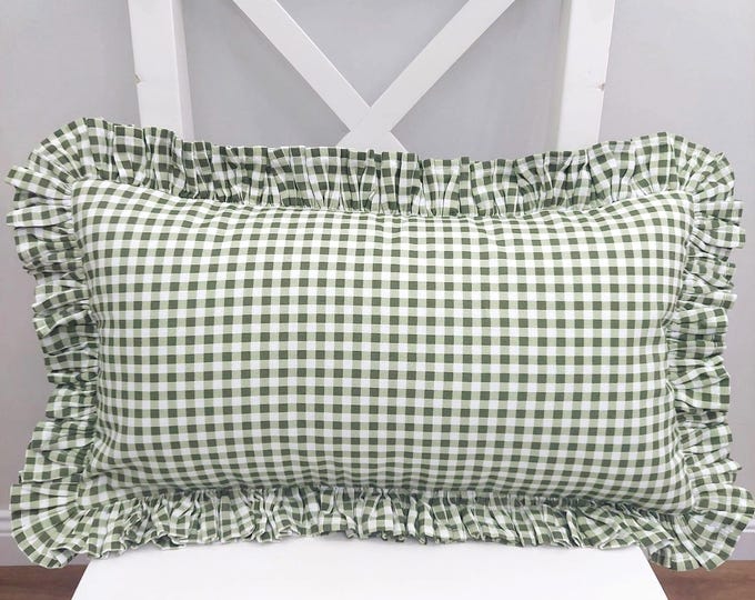 Bohemian Frill Linen Gingham Pillow Cover - Gingham Pillow - Pillow - Color Options With Frill Edges - Hello Mello Store