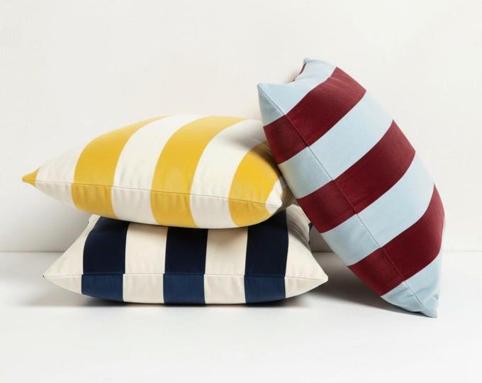 Striped Velvet Pillow Cover – Handmade Two-Tone Cushion - Throw Pillow