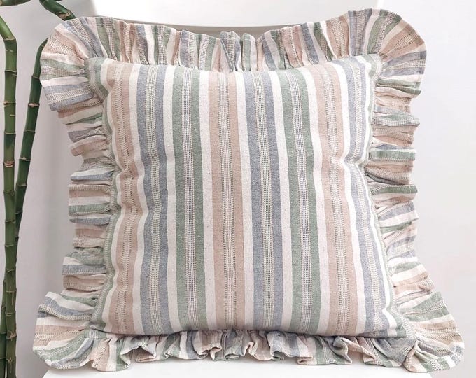 Bohemian Frill Linen Striped Pillow Cover - Different Color Options With Frill Edges - Hello Mello Store