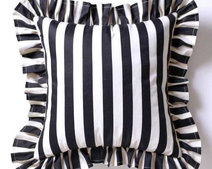 Striped Ruffle Pillow Cover - Ruffle Pillow Cover - Outdoor Pillow - indoor Pillow - Hello Mello Store