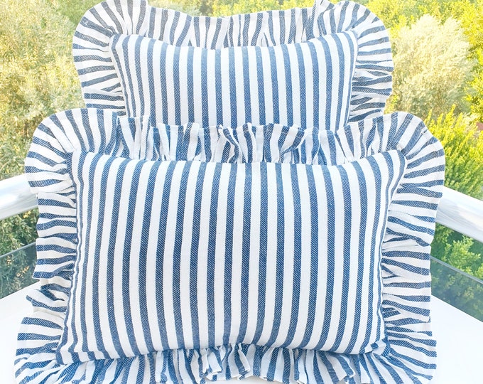 Bohemian Frill Linen Striped Pillow Cover - Different Color Options With Frill Edges - Hello Mello Store