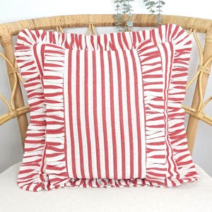 Bohemian Linen Striped Pillow Cover with Frill Edges