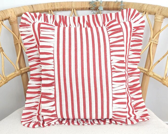 Bohemian Frill Linen Striped Pillow Cover - Different Color Options With Frill Edges - Hello Mello Store