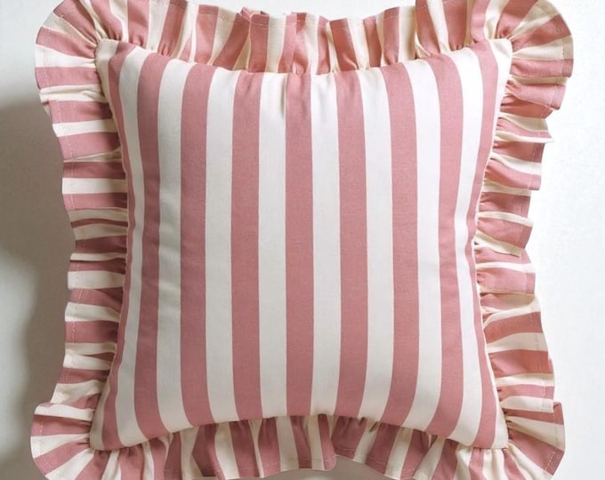 Striped Ruffle Pillow Cover - Ruffle Pillow Cover - Outdoor Pillow - indoor Pillow - Hello Mello Store