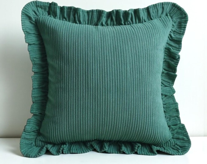 Corduroy Ruffle Cushion Cover - Velvet Frill Pillow Cover - Home and Garden Decor - Multicolor Option