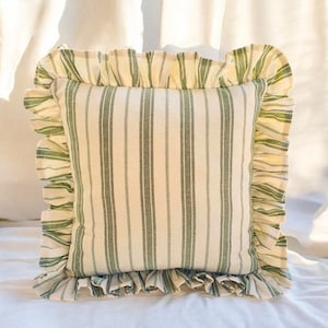 Bohemian Linen Striped Pillow Cover with Frill Edges