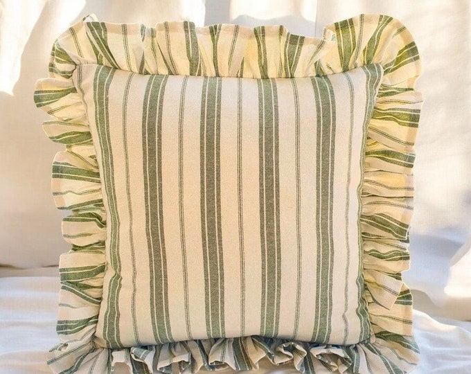Bohemian Frill Linen Striped Pillow Cover - Different Color Options With Frill Edges - Hello Mello Store
