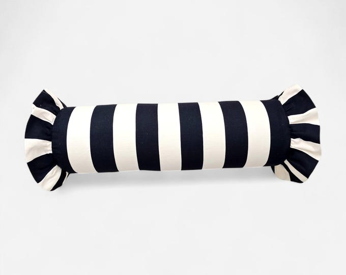 Striped Bolster Pillow Cover with Ruffles - Colorful Handmade Decorative Cushion - Candy Style Decor