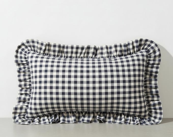 Gingham Pillow Cover - Ruffled Gingham Cushion - Cottagecore Farmhouse Decor - Multiple Color Options