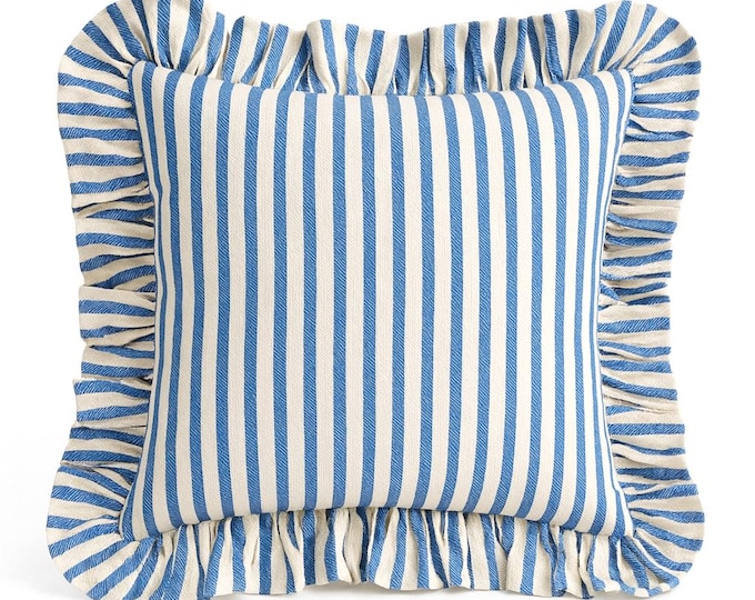 Handmade Striped Cotton Pillow Cover – Ruffled Throw Cushion