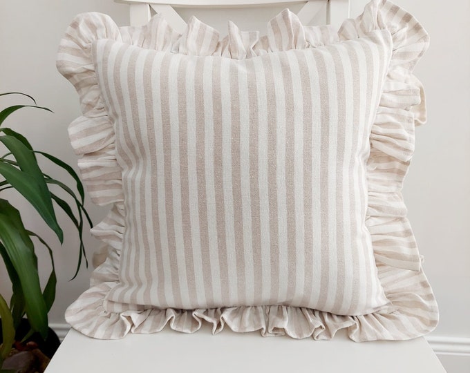 Bohemian Frill Linen Striped Pillow Cover - Different Color Options With Frill Edges - Hello Mello Store