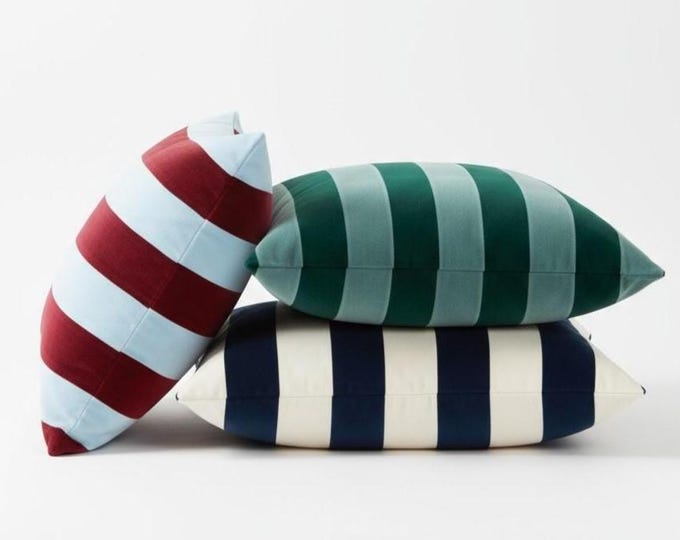 Striped Velvet Pillow Cover – Handmade Two-Tone Cushion - Throw Pillow