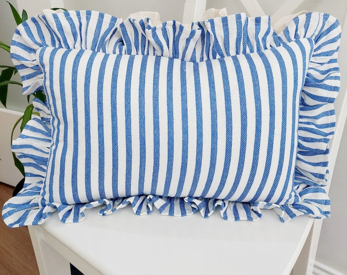 Bohemian Frill Linen Striped Pillow Cover - Different Color Options With Frill Edges - Hello Mello Store