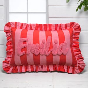 Personalised Ruffled Cushion -Handmade Punch Needle Decor | Boho Nursery Kids Children Room Styling | Custom Gift Baby Shower  Ruffle Pillow