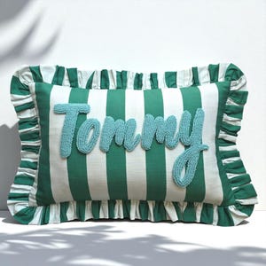 Personalised Ruffled Cushion -Handmade Punch Needle Decor | Boho Nursery Kids Children Room Styling | Custom Gift Baby Shower  Ruffle Pillow