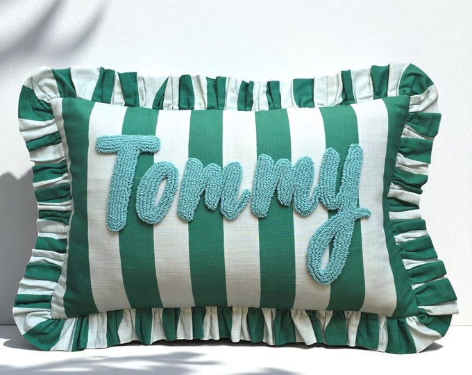 Personalised Ruffled Cushion -Handmade Punch Needle Decor | Boho Nursery Kids Children Room Styling | Custom Gift Baby Shower  Ruffle Pillow