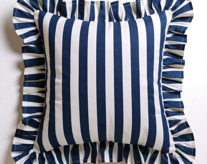Striped Ruffle Pillow Cover - Ruffle Pillow Cover - Outdoor Pillow - indoor Pillow - Hello Mello Store