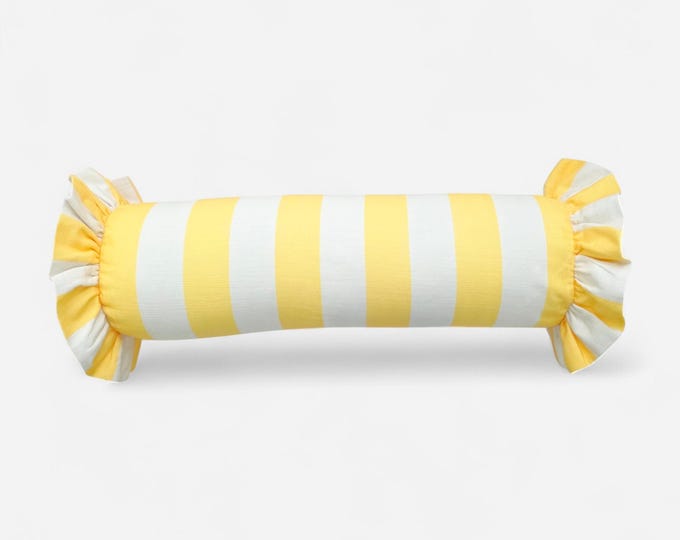 Striped Bolster Pillow Cover with Ruffles - Colorful Handmade Decorative Cushion - Candy Style Decor