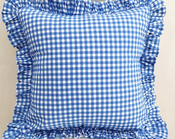 Bohemian Frill Linen Gingham Pillow Cover - Gingham Pillow - Pillow - Color Options With Frill Edges - Hello Mello Store
