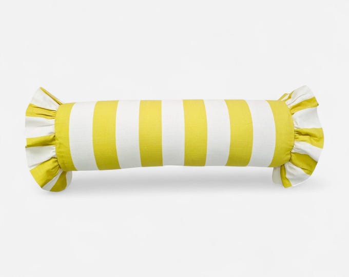 Striped Bolster Pillow Cover with Ruffles - Colorful Handmade Decorative Cushion - Candy Style Decor