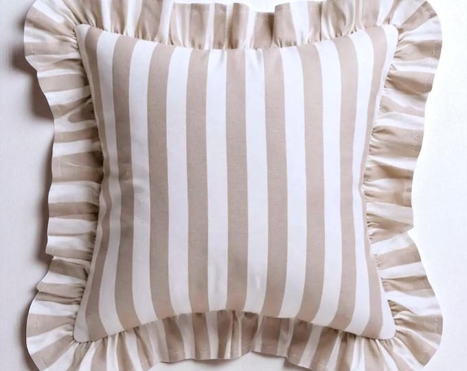 Striped Ruffle Pillow Cover - Ruffle Pillow Cover - Outdoor Pillow - indoor Pillow - Hello Mello Store