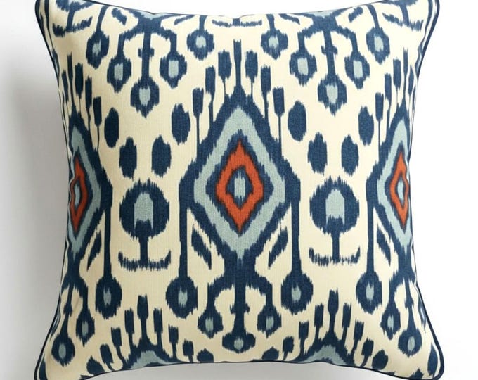 Ikat Cushion Cover | Piping Pillow | Water-Resistant Fabric | Indoor & Outdoor Pillow