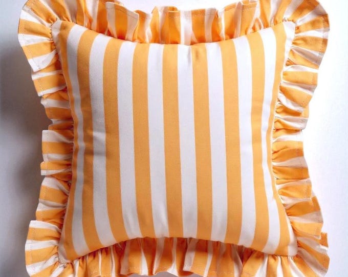 Striped Ruffle Pillow Cover - Ruffle Pillow Cover - Outdoor Pillow - indoor Pillow - Hello Mello Store
