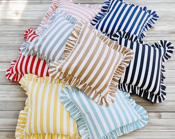 Bohemian Frill Striped Pillow Cover -Ruffle Pillow - Different Color Options With Frill Edges - Hello Mello Store