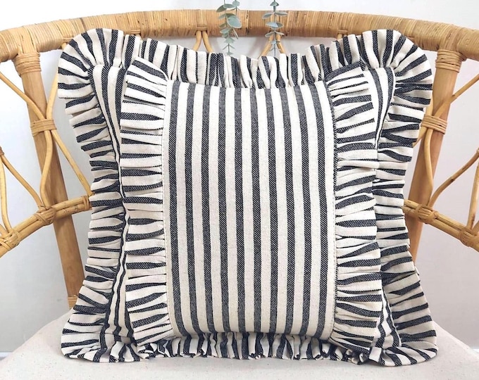 Bohemian Frill Linen Striped Pillow Cover - Different Color Options With Frill Edges - Hello Mello Store