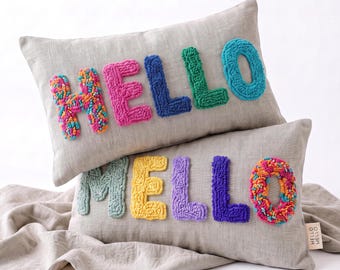 Personalized Punch Needle Cushion – Boho Nursery Name Pillow – Custom Initial Decor - Unique Baby Room - Handmade Cushion - Nursery Gift