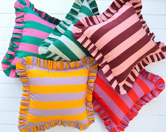 Bohemian Frill Striped Pillow Cover - Different Color Options With Frill Edges - Hello Mello Store
